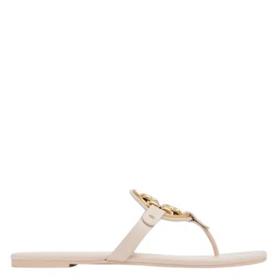 Tory Burch Miller Soft Metal Logo Sandals In White