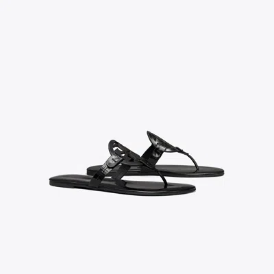 Tory Burch Miller Soft Patent Leather Sandal, Narrow In Black