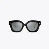 Tory Burch Miller Pushed Square Sunglasses In Black/ivory/dark Grey