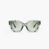 Tory Burch Miller Pushed Square Sunglasses In Transparent Sage/light Grey Gradient