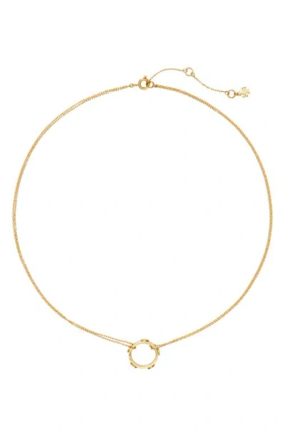 Tory Burch Miller Stud Circle Pendant Necklace In Gold