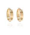 Tory Burch Miller Logo Embossed Hoop Earrings In Yellow