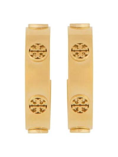 Tory Burch Miller Stud Small Hoop Earrings In Yellow