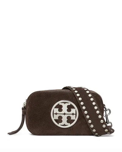 Tory Burch Mini Miller Logo-studded Suede Crossbody Bag In Brown