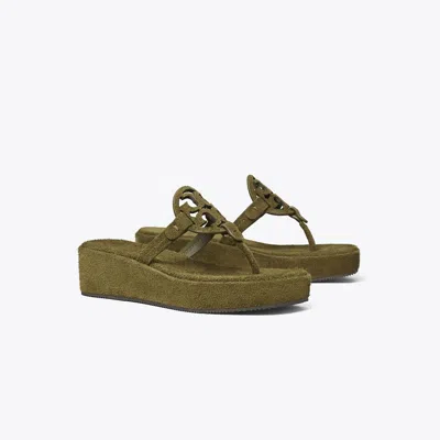 Tory Burch Miller Suede Wedge Sandal In Green