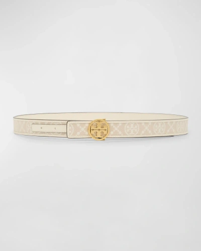 Tory Burch Miller T-monogram Mixed-media Belt In New Ivory