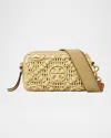 Tory Burch Miller T Monogram Raffia Mini Crossbody Bag In Brown