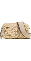 Tory Burch Miller T Monogram Raffia Mini Crossbody Bag Natural