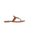 Tory Burch Leather Sandals With Metal Embellishment And T-bar Strap In Brown