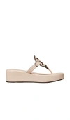 Tory Burch Miller Leather Logo Wedge Thong Sandals In Pink
