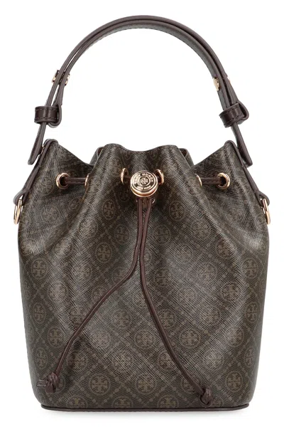 Tory Burch Mini Bucket Bag T Monogram In Canvas In Brown