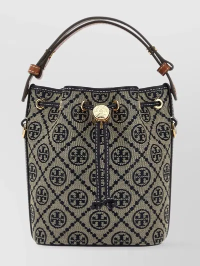 Tory Burch Mini Bucket Bag With Embroidered Fabric T Monogram In Black