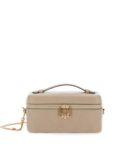 Tory Burch Mini Charlie Quilted Leather Tote Bag In Neutral