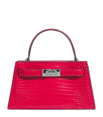 Tory Burch Mini Croc Leather Lee Radziwill Top-handle Bag In Red