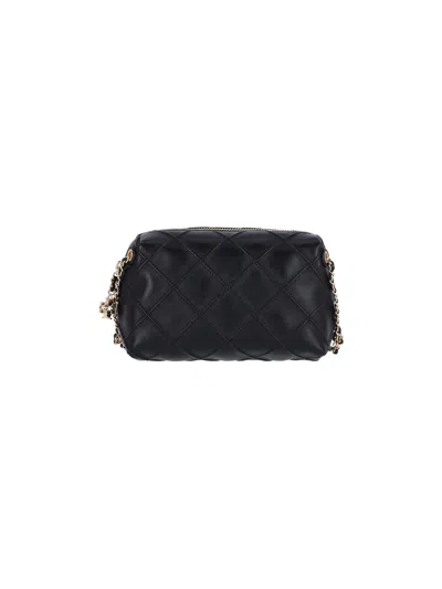 Tory Burch Fleming Black Diamond Quilted Shoulder Bag With Chain-link Shoulder Strap In Leather Woman