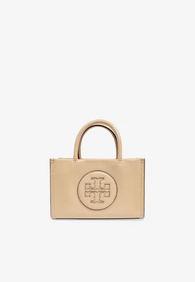 Tory Burch Mini Ella Patent Leather Tote Bag In Cream