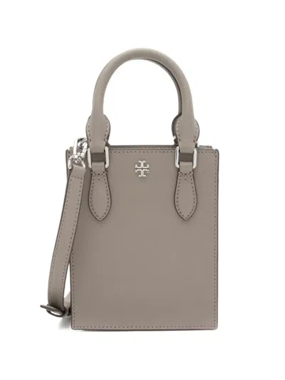 Pre-owned Tory Burch Mini Emerson Leather Tote Bag In Gray