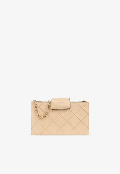 Tory Burch Mini Fleming Chain Clutch In Sand