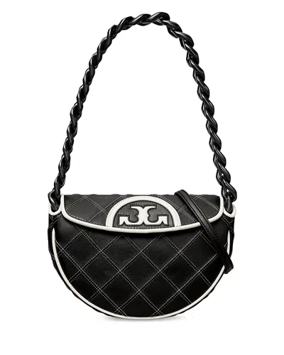 Tory Burch Mini Fleming Crescent Bag In Black