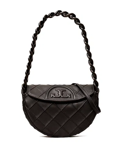 Tory Burch Mini Fleming Crescent Bag In Black/silver