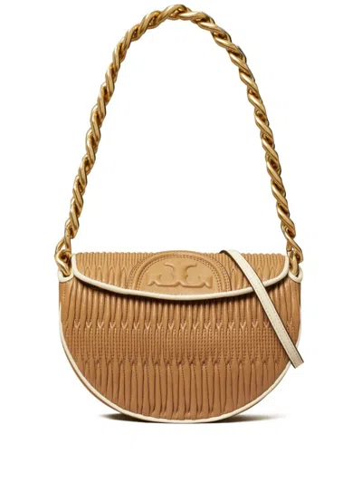 Tory Burch Mini Fleming Crescent Bag In Beige