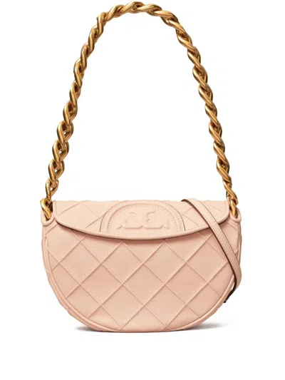 Tory Burch Mini Fleming Soft Grain Crescent Shoulder Bag In Pink