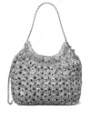 Tory Burch Fleming Metallic Woven Mini Hobo Bag In Silver