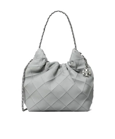 Tory Burch Mini Fleming Soft Hobo Bag In Gray