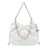 Tory Burch Mini Fleming Soft Distressed Drawstring Bag In White