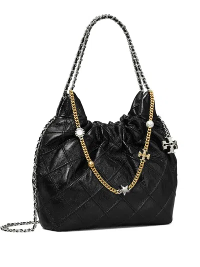 Tory Burch Mini Fleming Distressed Tote Bag In Black