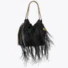 Tory Burch Mini Fleming Feather Drawstring Bag In Black