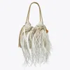 Tory Burch Mini Fleming Feather Hobo Bag In Gray