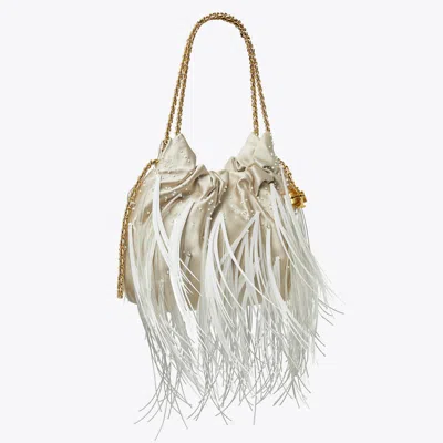 Tory Burch Mini Fleming Feather Hobo Bag In Gray