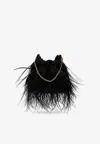 Tory Burch Mini Fleming Feathered Hobo Bag In Black