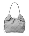 Tory Burch Mini Fleming Quilted Leather Hobo Bag In Gray