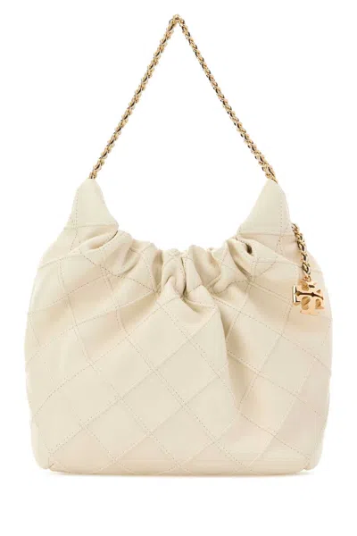 Tory Burch Mini Fleming Leather Handbag With Golden Hardware In White