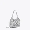 Tory Burch Mini Fleming Metallic Hobo Bag In Silver
