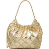 Tory Burch Mini Fleming Metallic Leather Hobo Bag In Gold