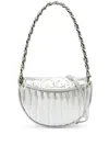 Tory Burch Mini Fleming Metallic Quilt Crescent Shoulder Bag In Silver