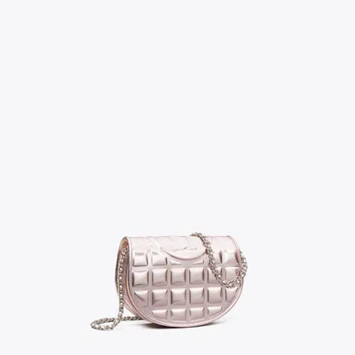Tory Burch Mini Fleming Metallic Square Quilt Chain Wallet In Sparkle Pink