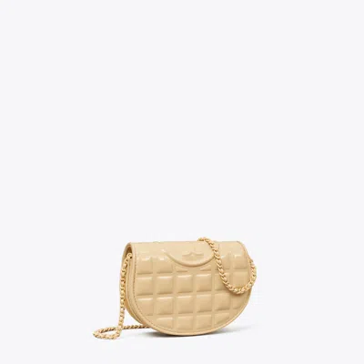 Tory Burch Mini Fleming Patent Square Quilt Chain Wallet In Vanilla Soft Serve