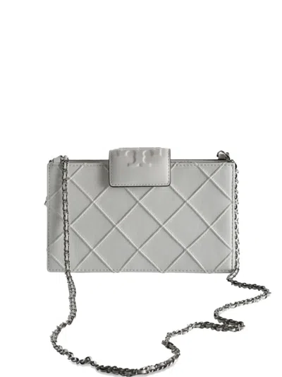 Tory Burch Mini Fleming Quilted Chain Cross Body Bag In White