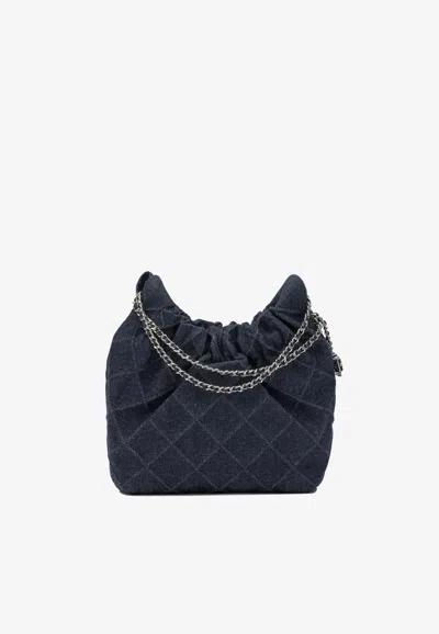 Tory Burch Mini Fleming Quilted Denim Bucket Bag In Blue