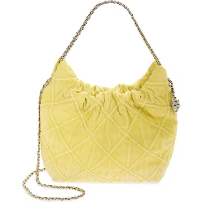 Tory Burch Mini Fleming Quilted Denim Hobo Bag In Yellow