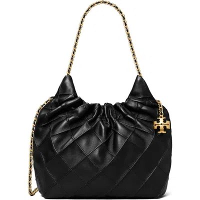 Tory Burch Mini Fleming Quilted Leather Hobo Bag In Black
