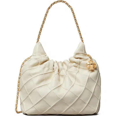 Tory Burch Mini Fleming Quilted Leather Hobo Bag In Neutral