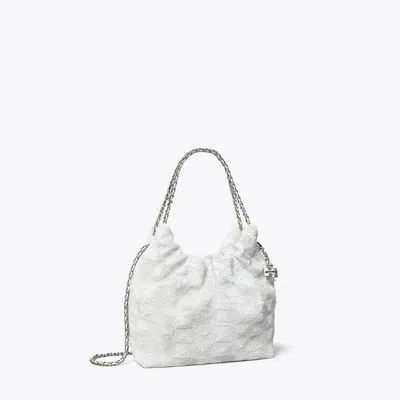 Tory Burch Mini Fleming Sequin Hobo Bag In White