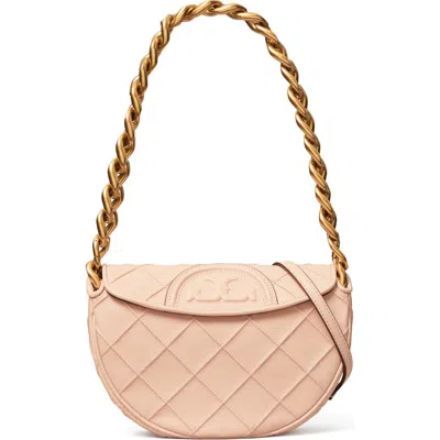 Tory Burch Mini Fleming Soft Caviar Leather Crescent Shoulder Bag In Pink Dawn