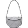 Tory Burch Mini Fleming Soft Caviar Leather Crescent Shoulder Bag In Slate