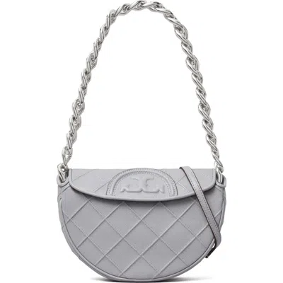 Tory Burch Mini Fleming Soft Caviar Leather Crescent Shoulder Bag In Slate